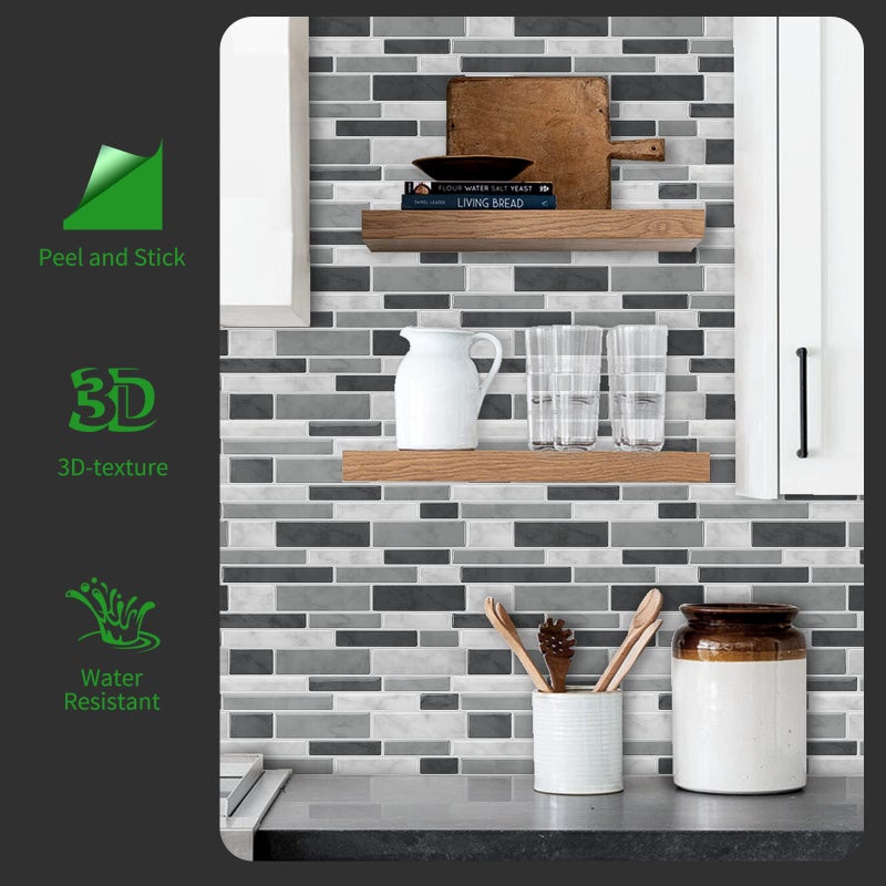 LONGKING Peel & Stick Backsplash Tile for Kitchen, Gray Stick on Tile (10 Sheets) - Image 3